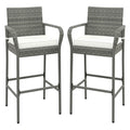 Gymax Set Of 2 Rattan Patio Bar Stools Outdoor Bar Height Chairs W