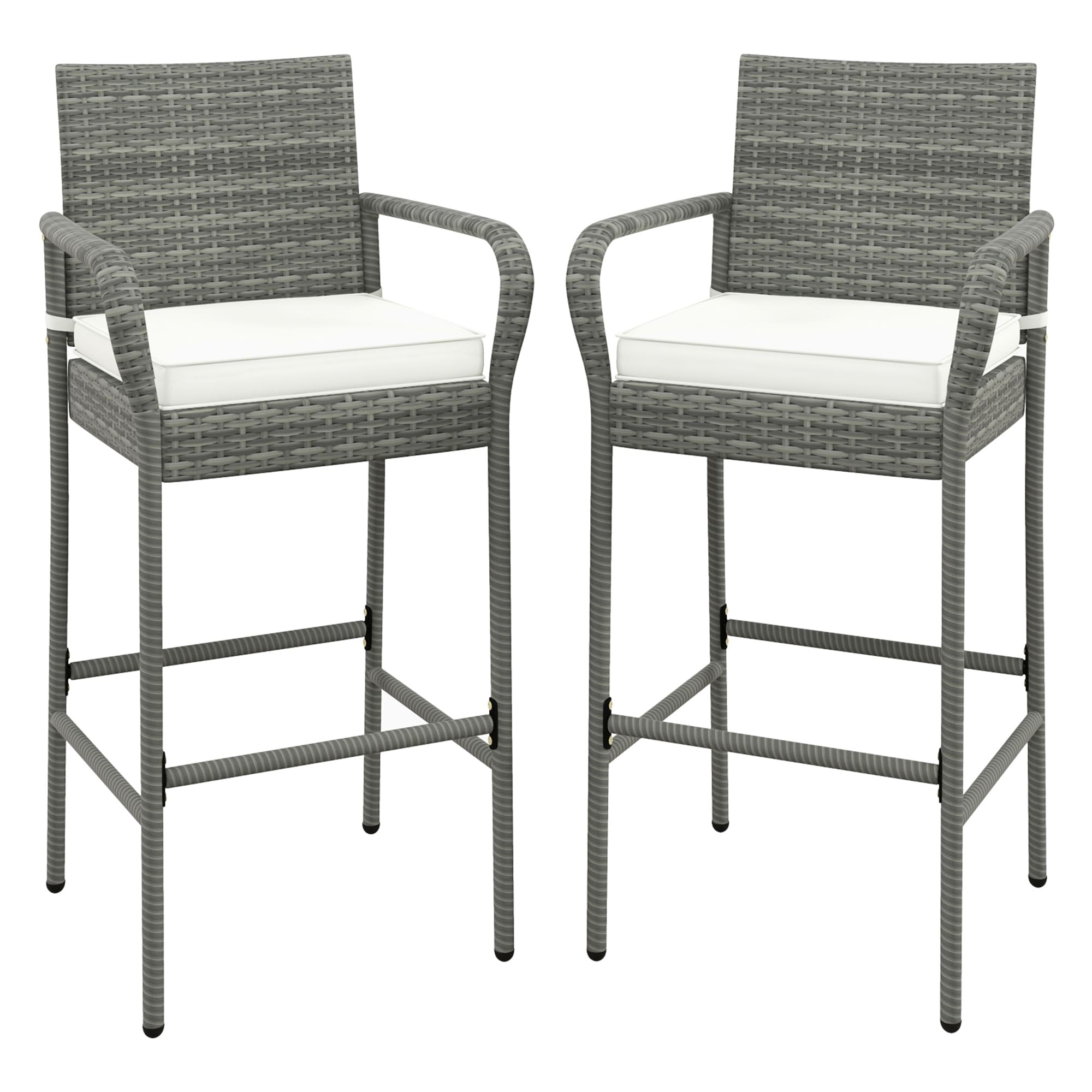 Gymax Set Of 2 Rattan Patio Bar Stools Outdoor Bar Height Chairs W