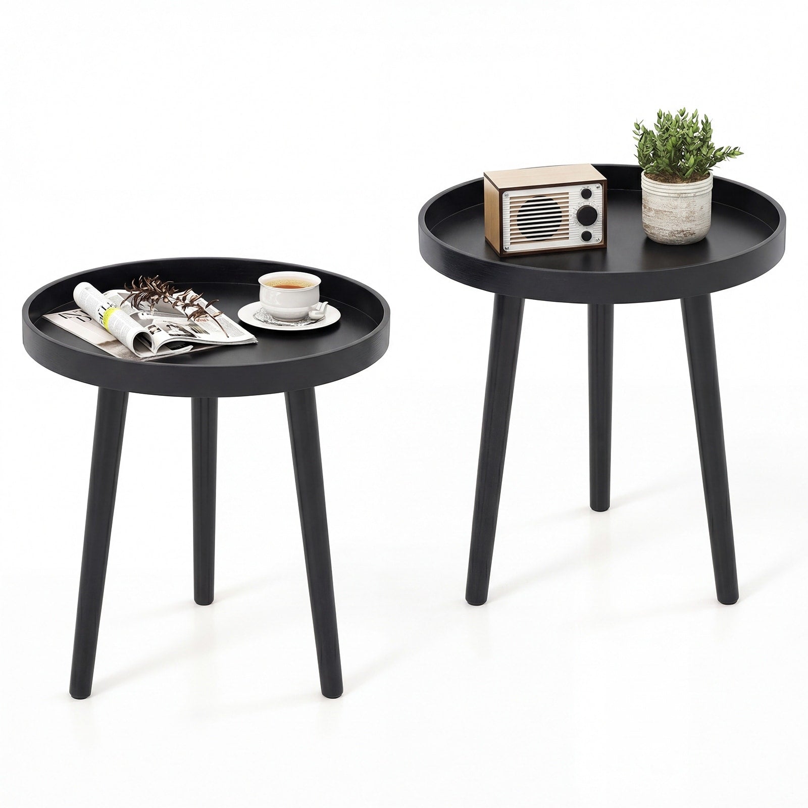 Gymax Set Of 2 Round Side Table Sofa Coffee End Accent Table