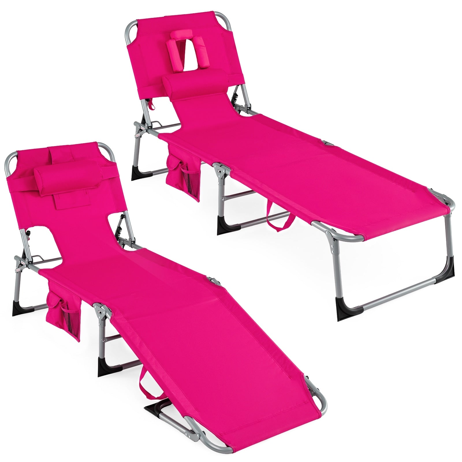 Gymax 2Pcs Portable Chaise Lounge Chair W 4 Position Adjustable