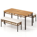Gymax Set Of 3 Acacia Wood Patio Dining Set W 1.97 Umbrella Hole