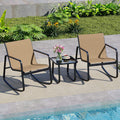 Gymax Set Of 3 Patio Rocking Set 2 Rocking Bistro Chairs Glass Top