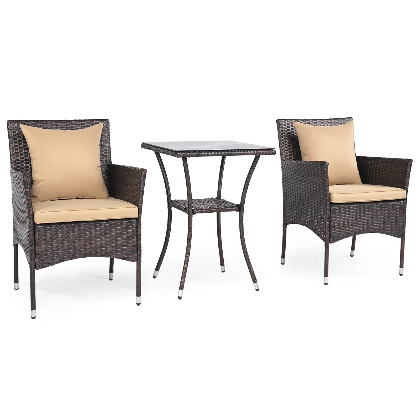 Gymax Set Of 3 Patio Wicker Bistro Set 2 Rattan Chairs W Double Tier