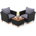 Gymax Set Of 3 Rattan Furniture Set Patio Cushioned Sofa Storage Table