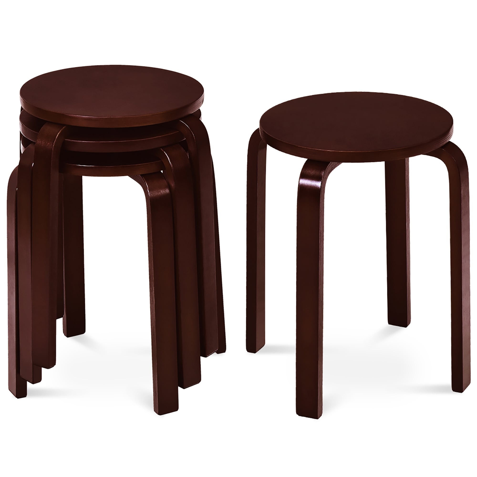 Gymax Set Of 4 18 Stacking Stool Round Dining Chair Backless Wood