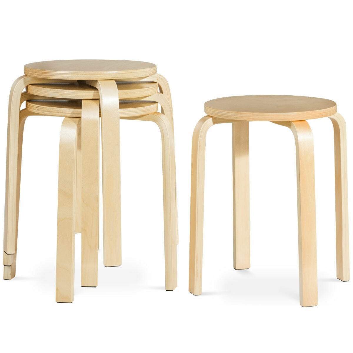 Gymax Set Of 4 18 Stacking Stool Round Dining Chair Backless Wood Home Decor