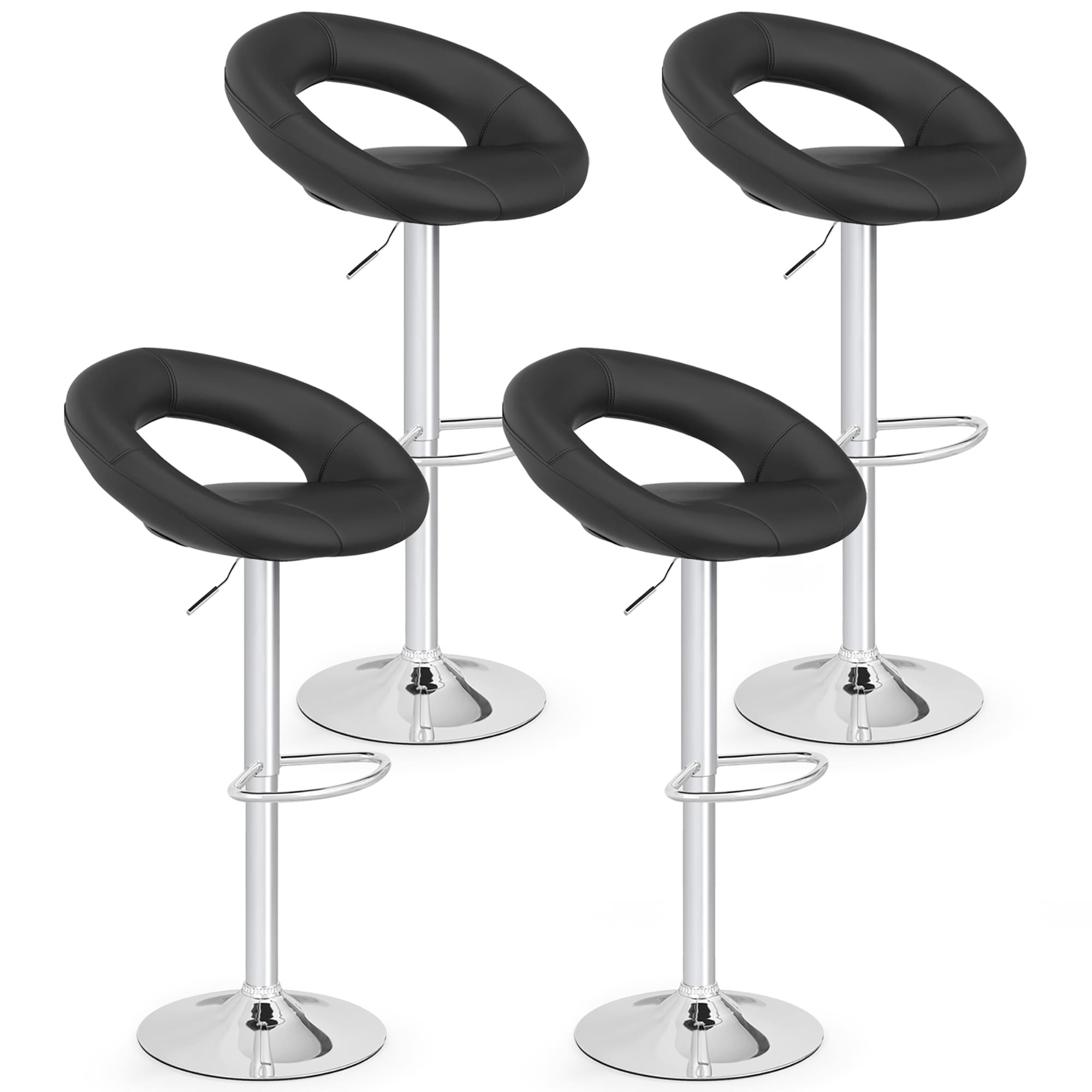 Gymax Set Of 4 Adjustable Bar Stools Swivel Pub Chairs Barstools Pu See Details