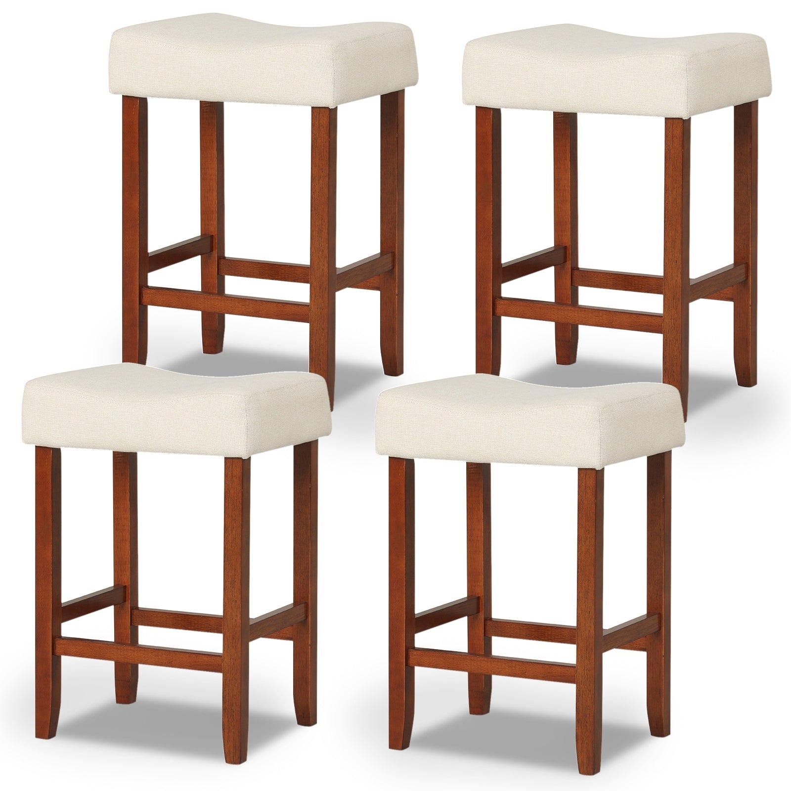 Gymax Set Of 4 Bar Stools Counter Height Saddle Kitchen Chairs W 4Pcs Beige Brown