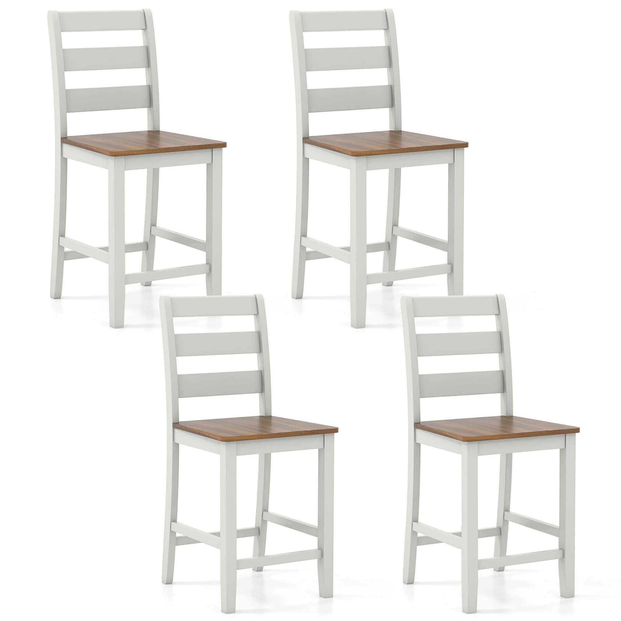 Gymax Set Of 4 Counter Height Chairs W Inclined Backrest Rubber Wood