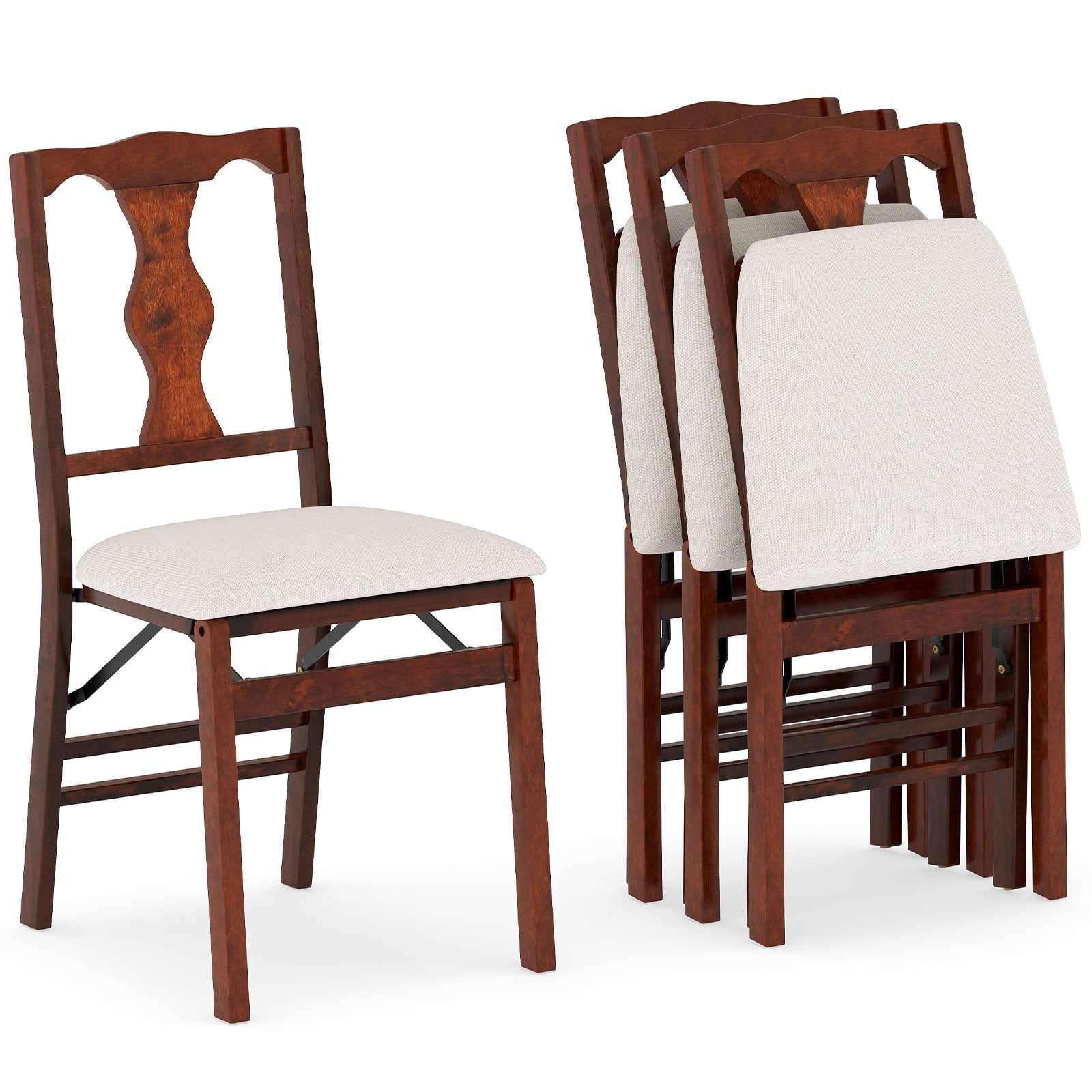 Gymax Set Of 4 Folding Dining Chairs W Rubber Wood Frame Soft Padded
