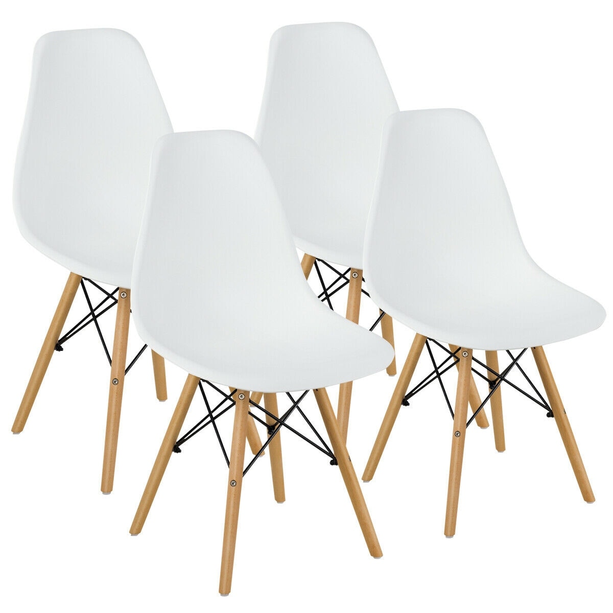 Gymax Set Of 4 Modern Dsw Dining Side Armchair W Wood Legs White Home