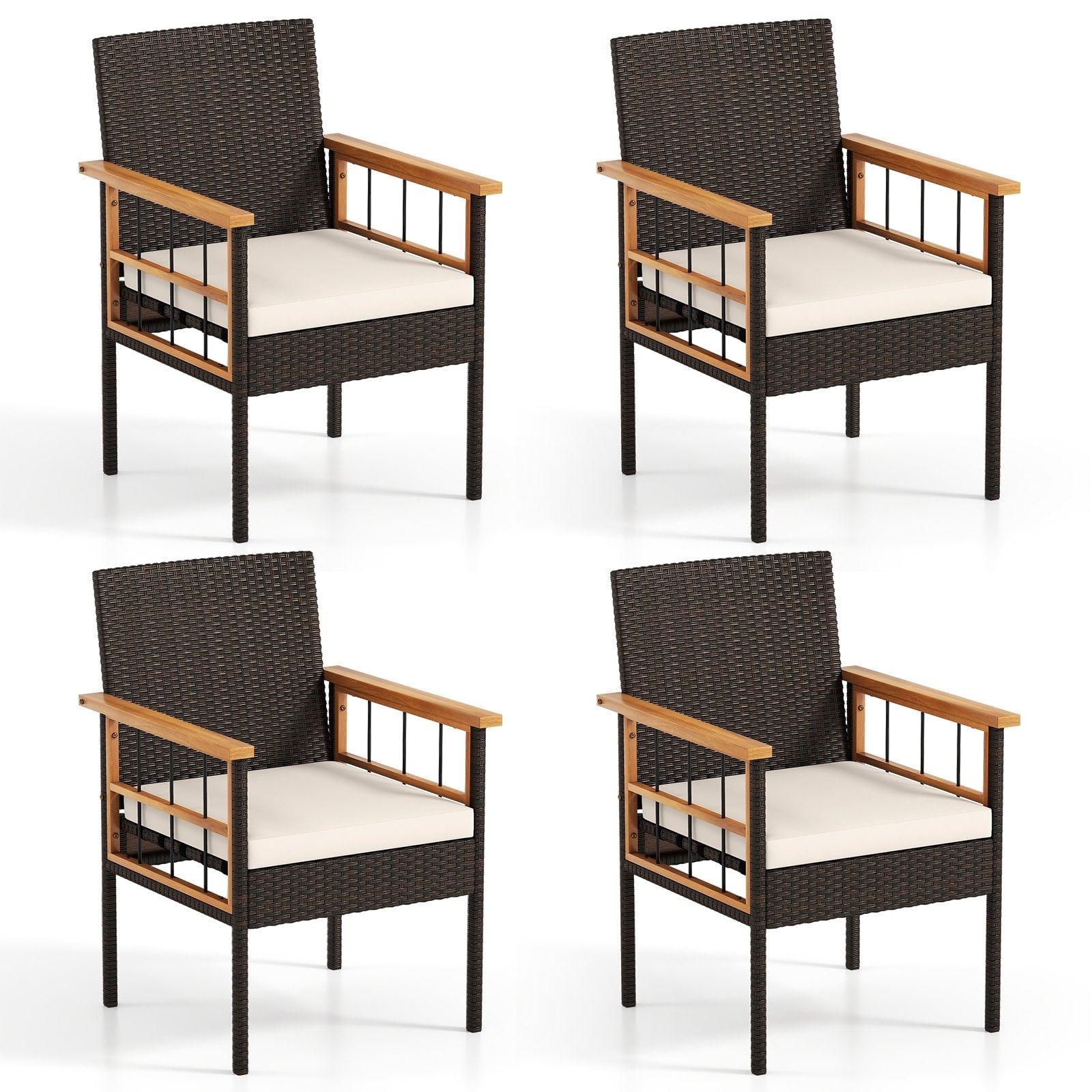 Gymax Set Of 4 Patio Dining Chairs W Removable Padded Cushion Acacia