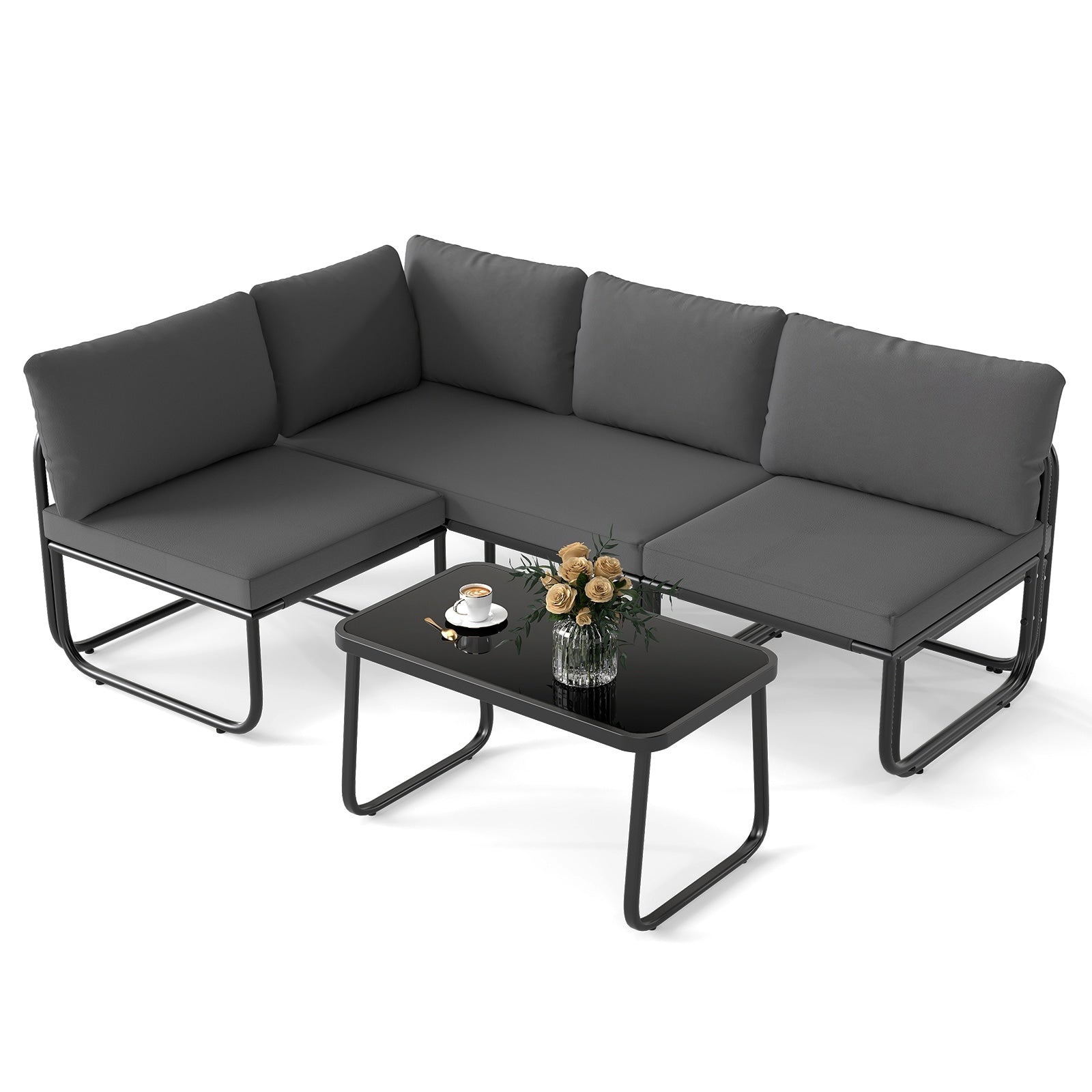 Gymax Set Of 4 Patio Furniture Set W Cushions Tempered Glass Coffee