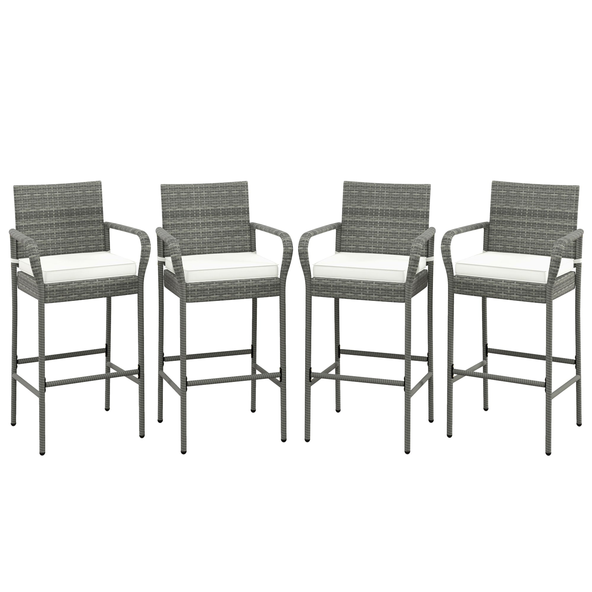 Gymax Set Of 4 Rattan Patio Bar Stools Outdoor Bar Height Chairs W