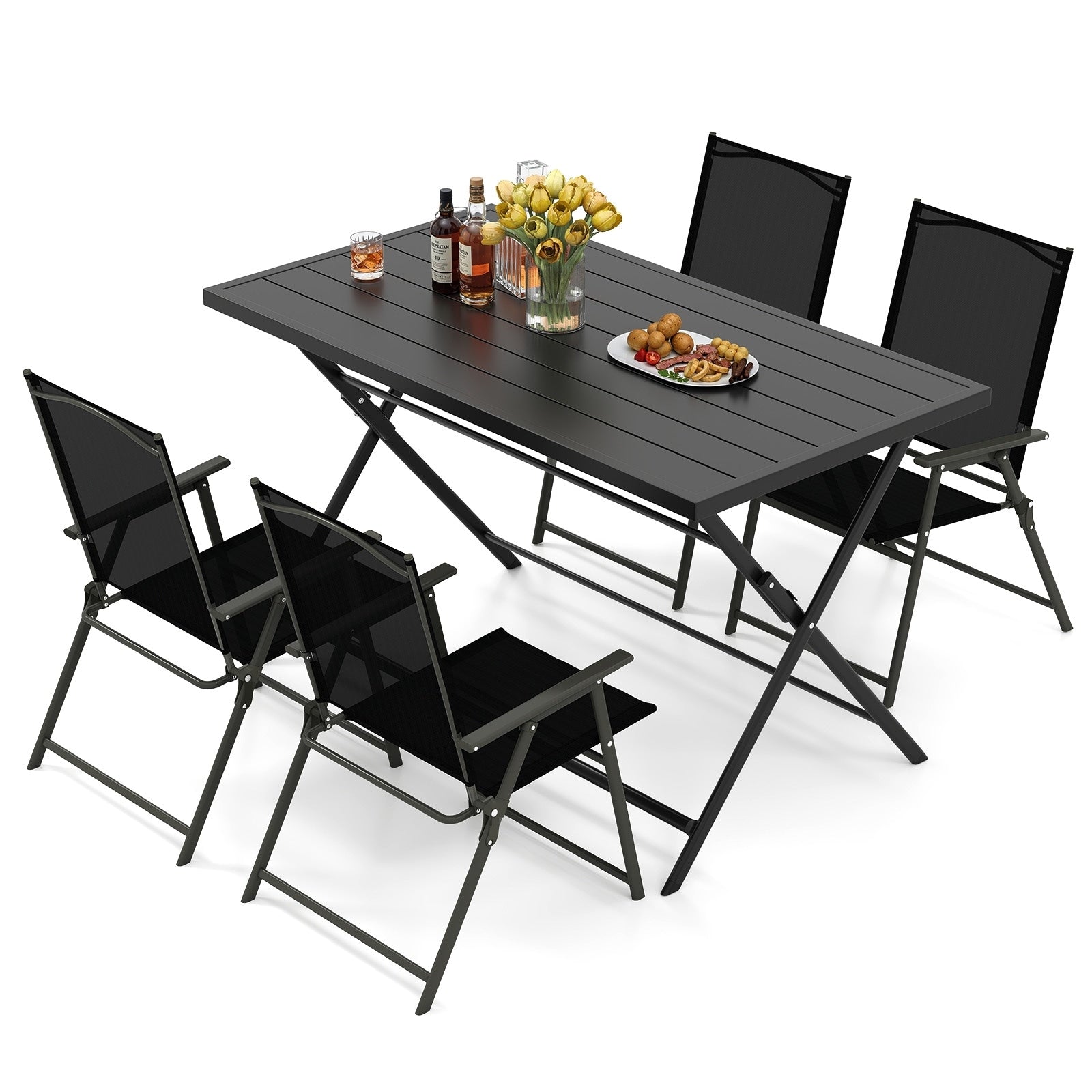 Gymax Set Of 5 Foldable Outdoor Dining Setlarge Rectangular Metal