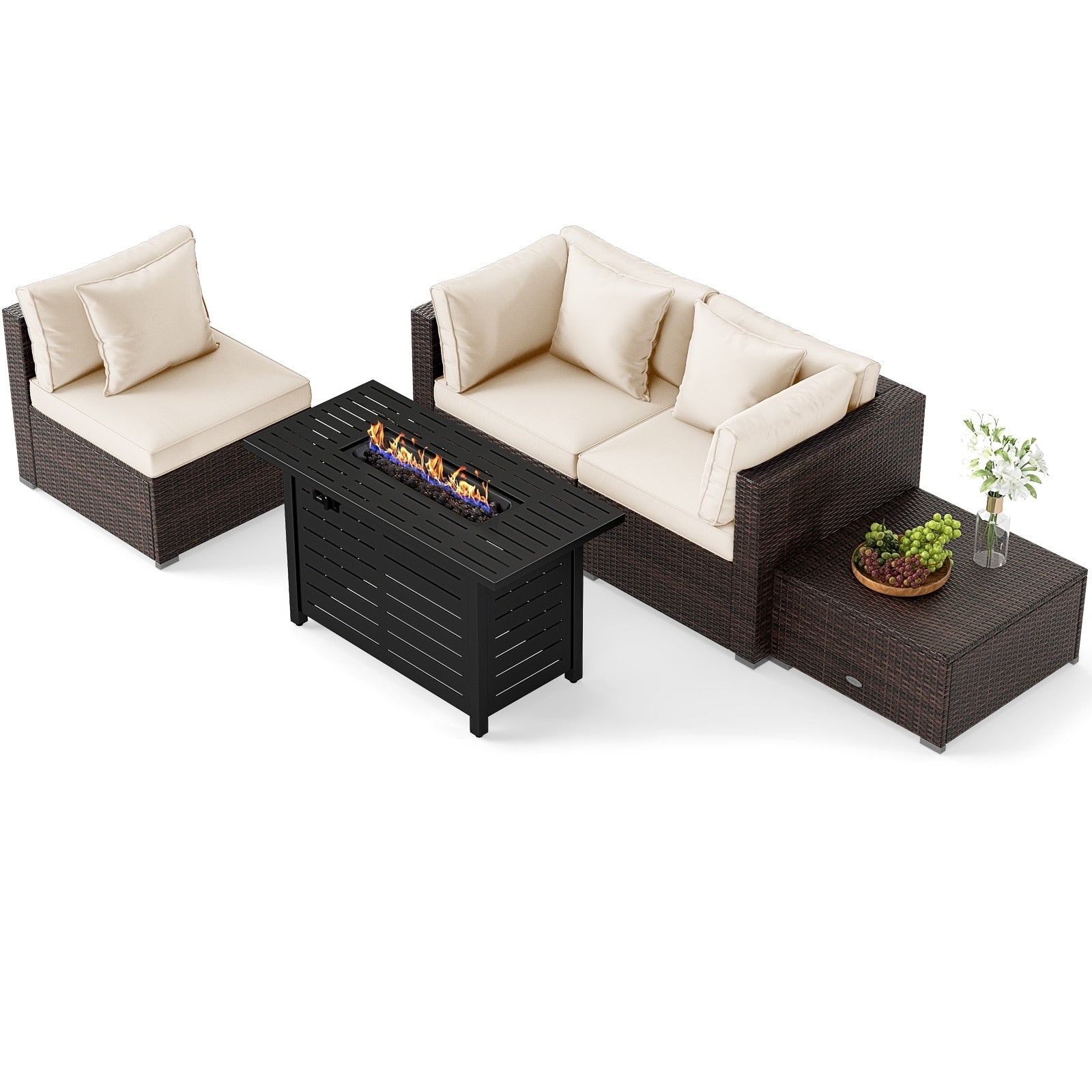 Gymax Set Of 5 Patio Furniture Set Heavy Duty Frame Rattan Sofa Set W