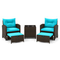 Gymax Set Of 5 Patio Rattan Furniture W 2 Wicker Ottomans Tempered