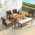 Gymax Set Of 6 Acacia Wood Table Backless Bench 4 Armchairs W 1.97