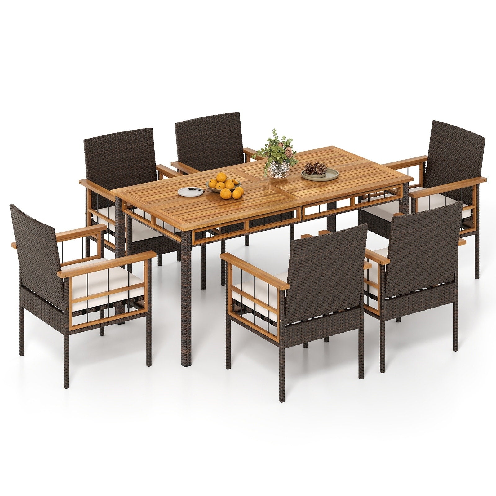 Gymax Set Of 7 Pe Wicker Patio Dining Set W 1.97 Umbrella Hole