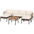 Gymax Set Of 7 Wicker Furniture Set W Ottomans Side Table Acacia Wood
