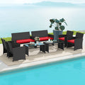 Gymax Set Of 8 Patio Conversation Set W Seat Cushions Tempered Glass
