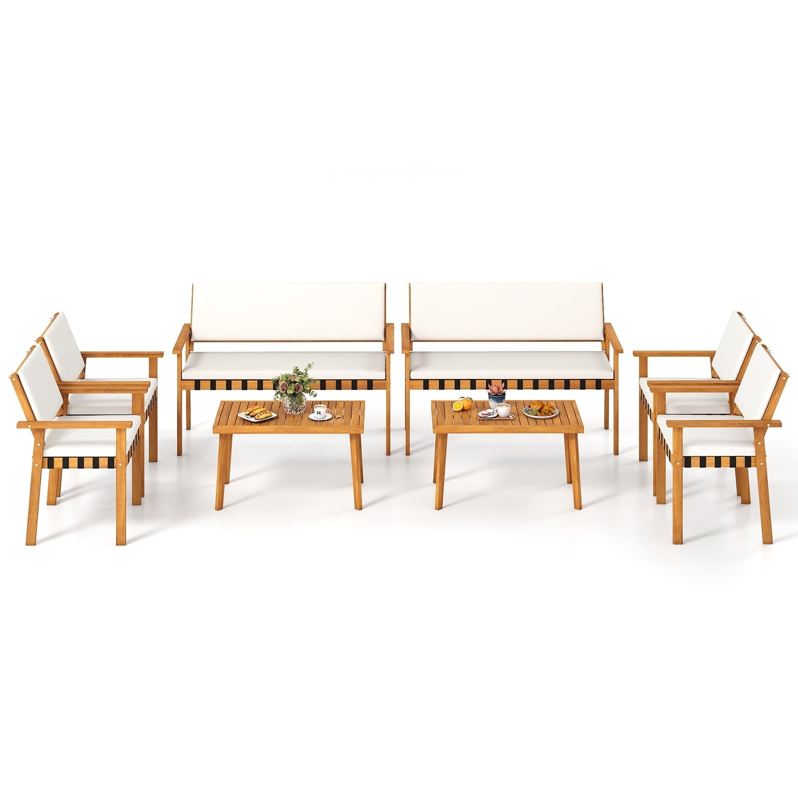 Gymax Set Of 8 Wood Furniture Set W Coffee Table Seat Back Cushions