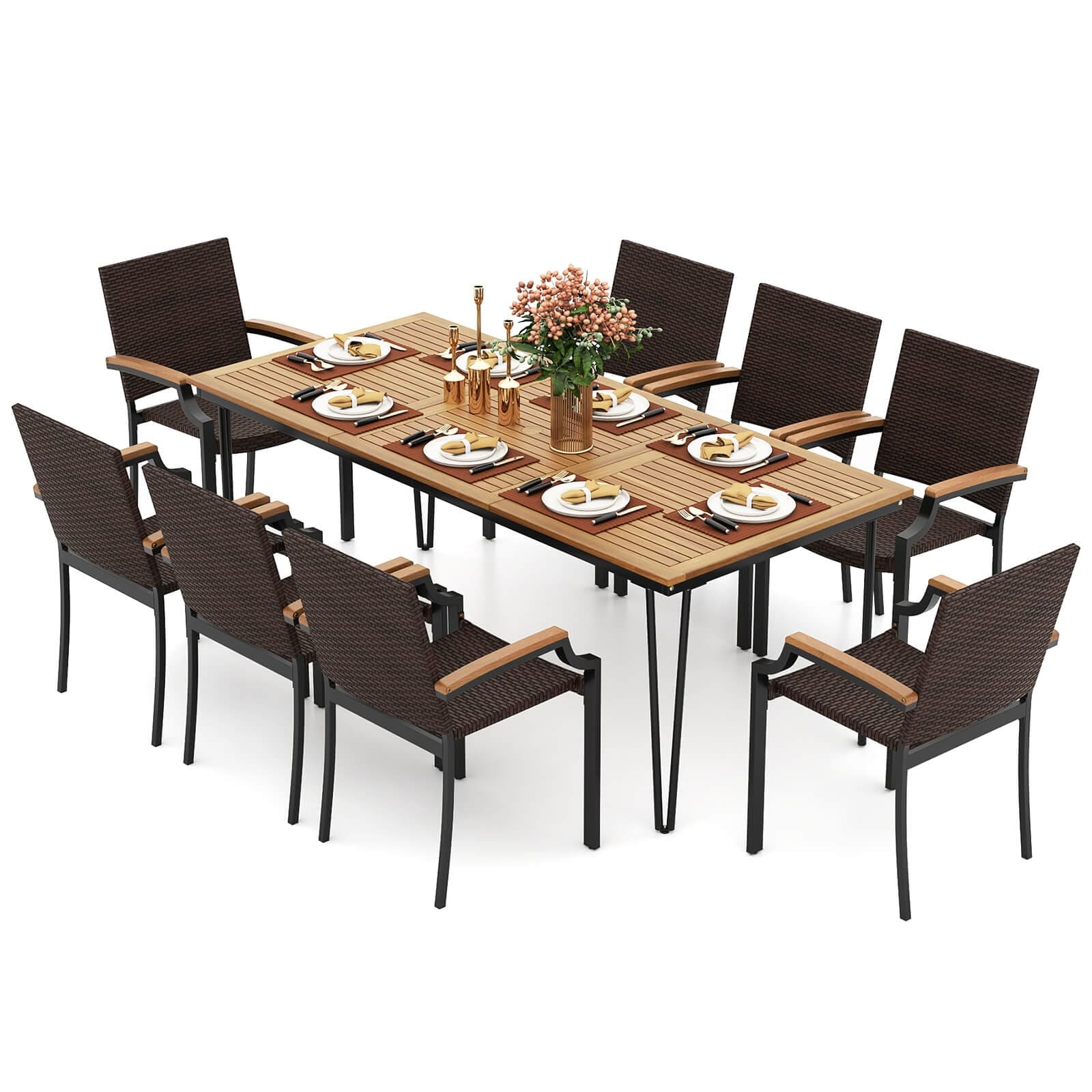 Gymax Set Of 9 Patio Dining Set W 79 Rectangular Dining Table 8