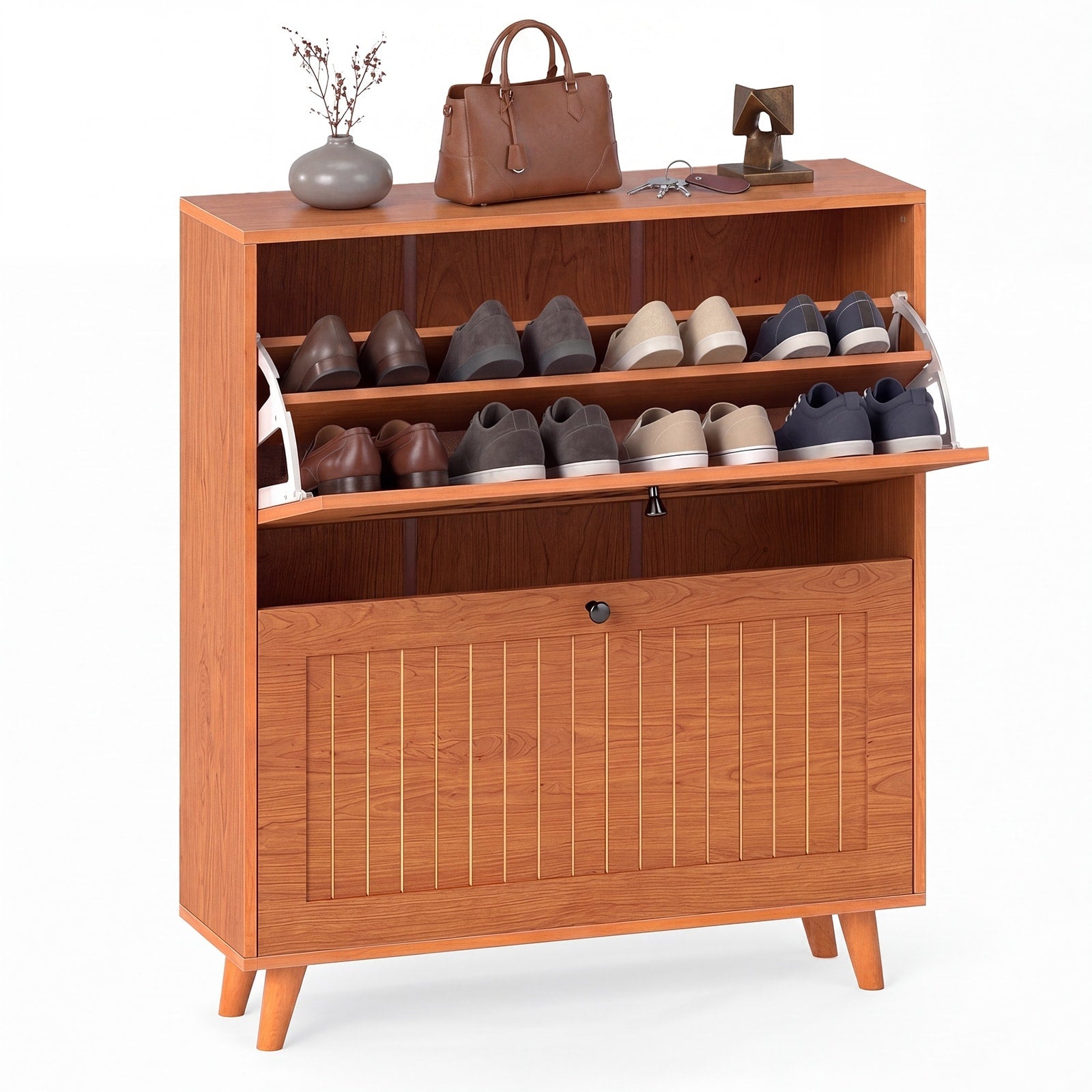 Gymax Shoe Cabinet W 2 Flip Drawers Adjustable Removable Shelves