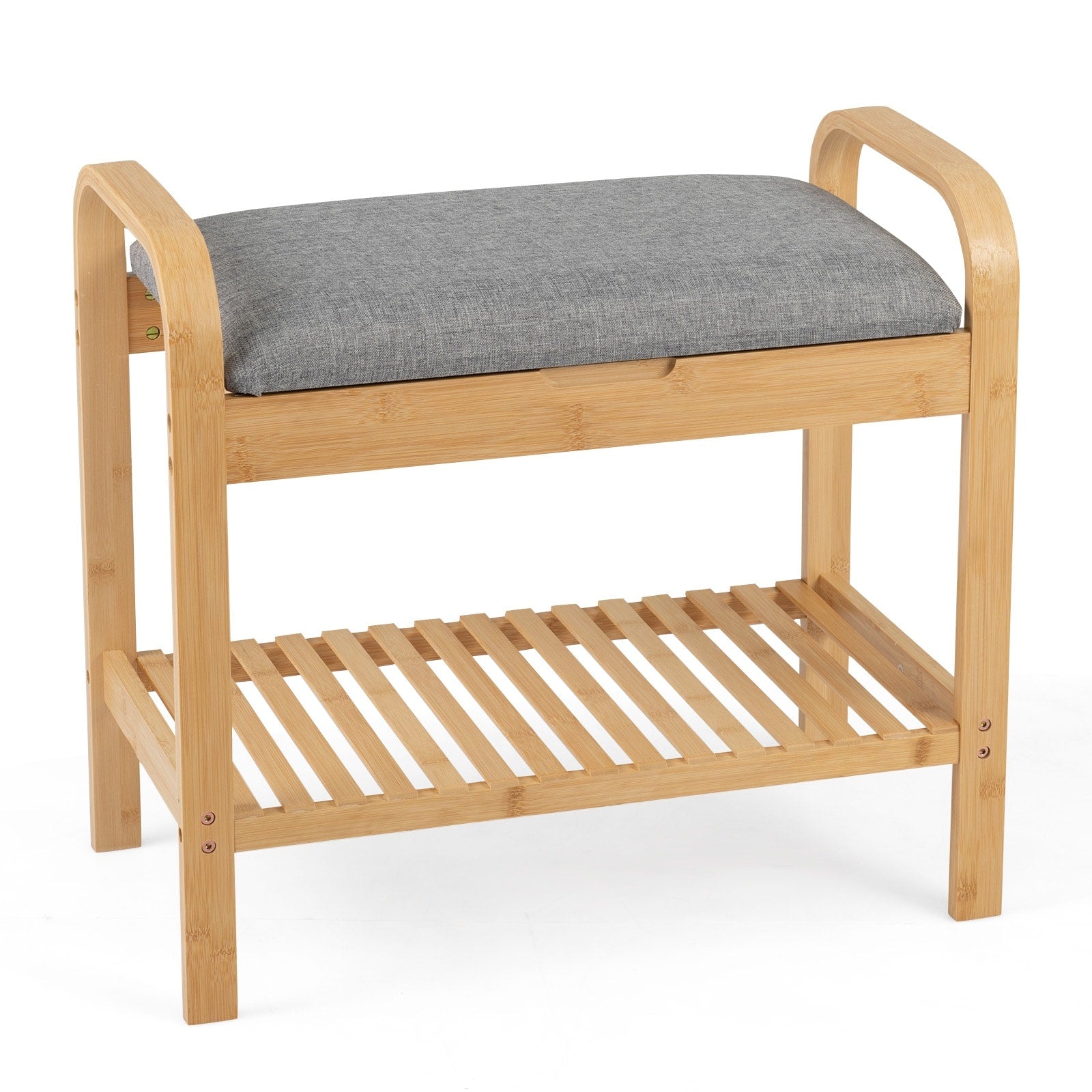 Gymax Shoe Rack Bench Bamboo W Cushioned Seat Storage Shelf Padded