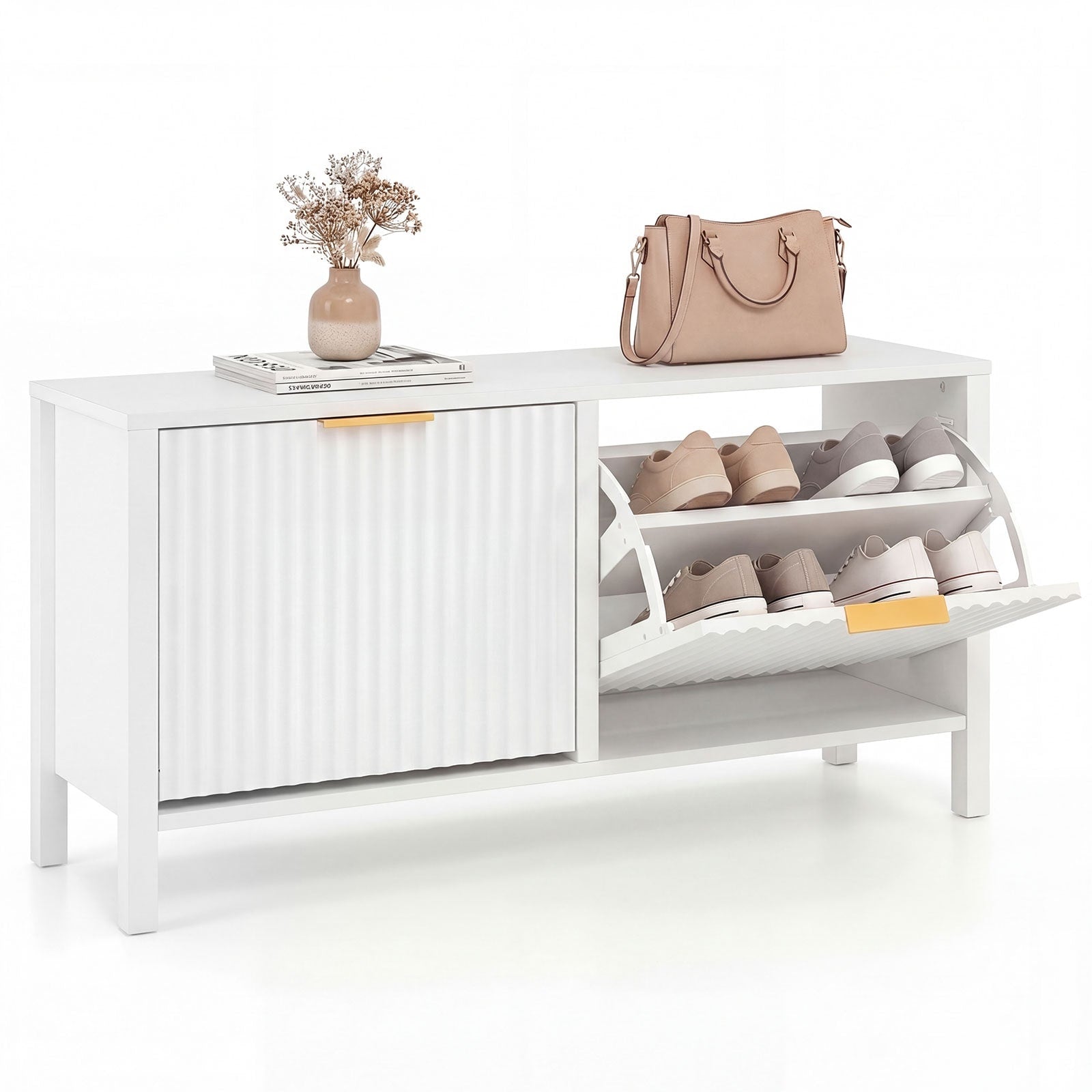Gymax Shoe Storage Bench Narrow Wooden Entryway Bench W 2 Flip