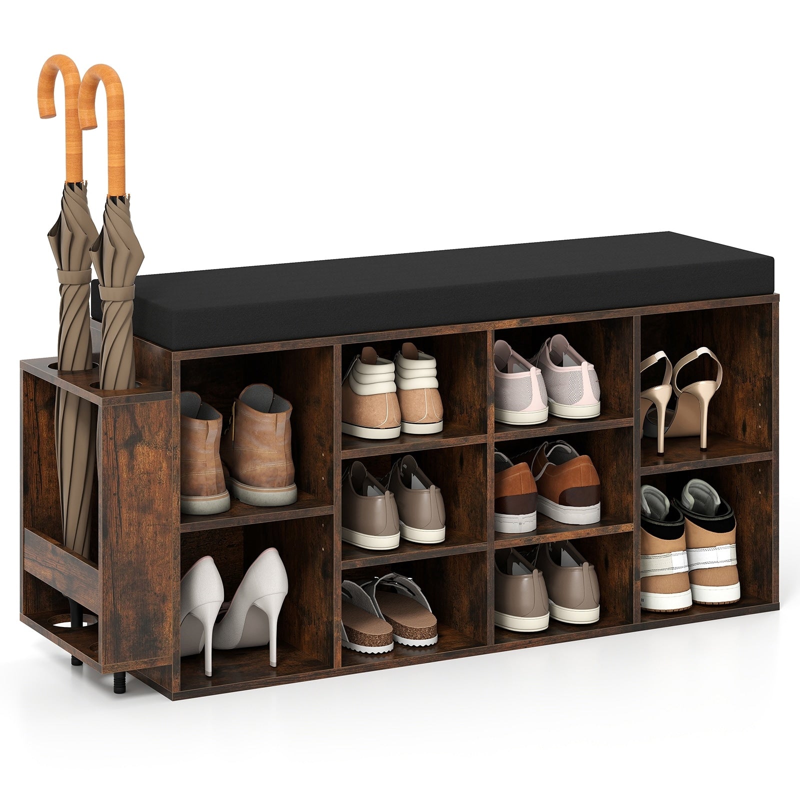 Gymax Shoe Storage Bench W Umbrella Standpadded Seat Adjustable