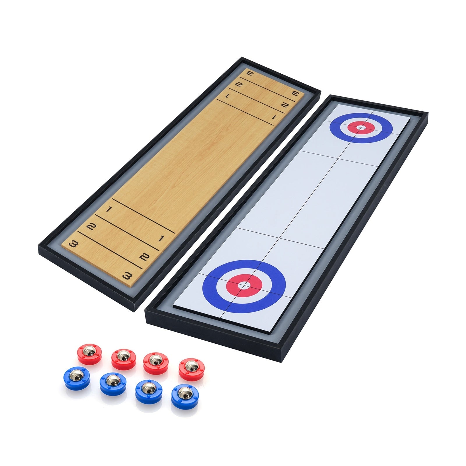 Gymax Shuffleboard Curling 2 In 1 Board Game W 8 Rolling Pucks