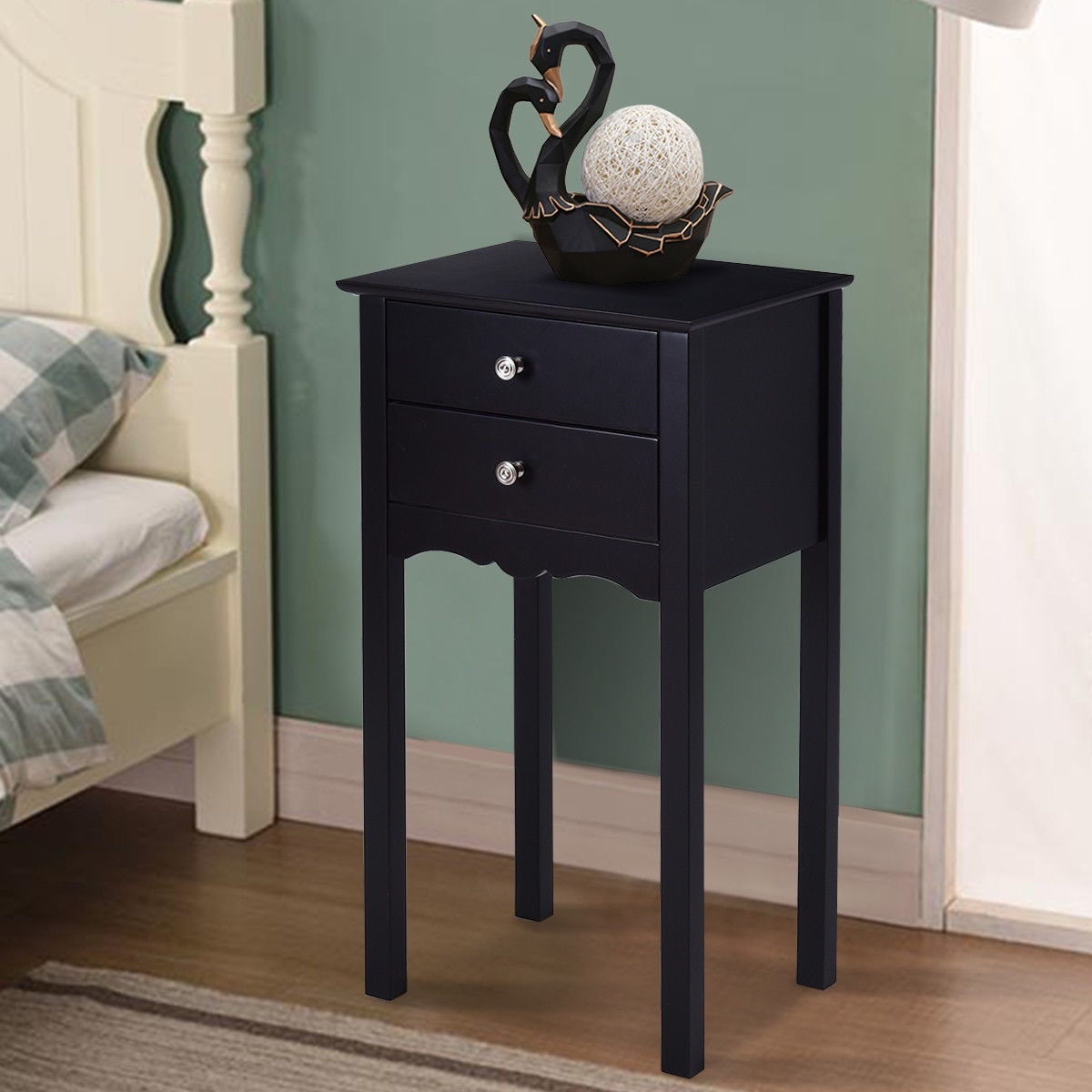 Gymax Side Table End Accent Table Night Stand W 2 Drawers Furniture Black