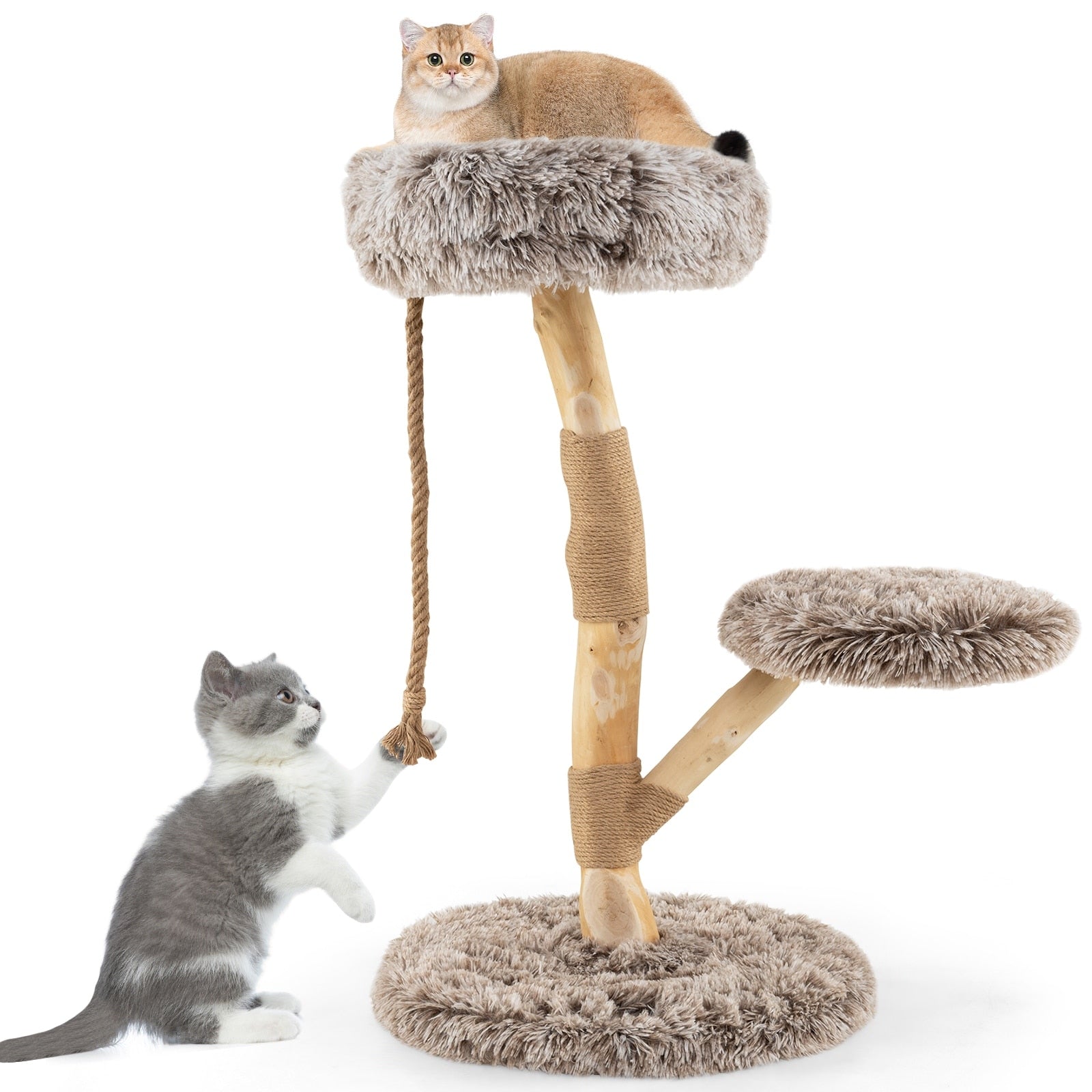 Gymax Solid Wood Cat Tower Modern Cat Scratching Tree W Luxurious Natural