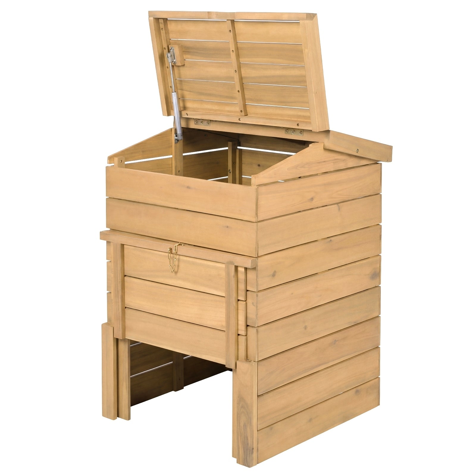 Gymax Solid Wood Compost Bin With Lockable Sliding Door Flip Top