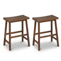 Gymax Solid Wood Saddle Bar Stools Set Of 2 Backless Wooden Barstools