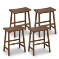 Gymax Solid Wood Saddle Bar Stools Set Of 4 Backless Wooden Barstools