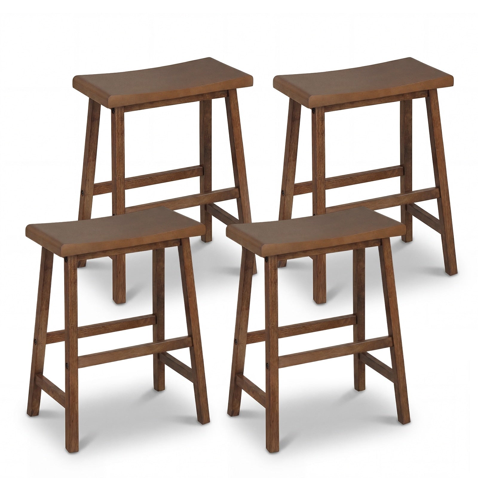 Gymax Solid Wood Saddle Bar Stools Set Of 4 Backless Wooden Barstools