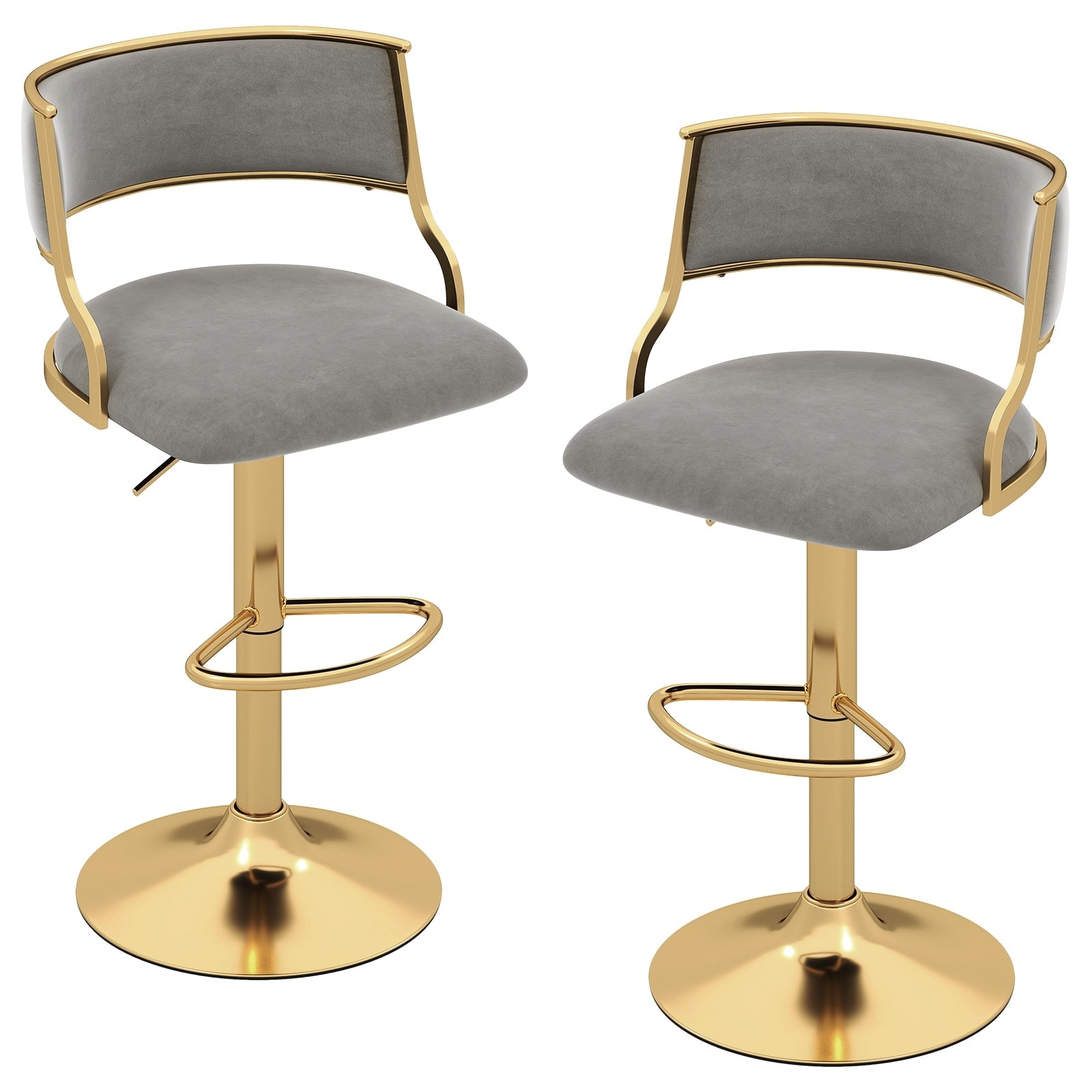 Gymax Swivel Bar Stool Set Of 2 W Barrel Back Footrest Metal Base