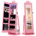 Gymax Swivel Kids Jewelry Cabinet W Lights Full Length Mirror
