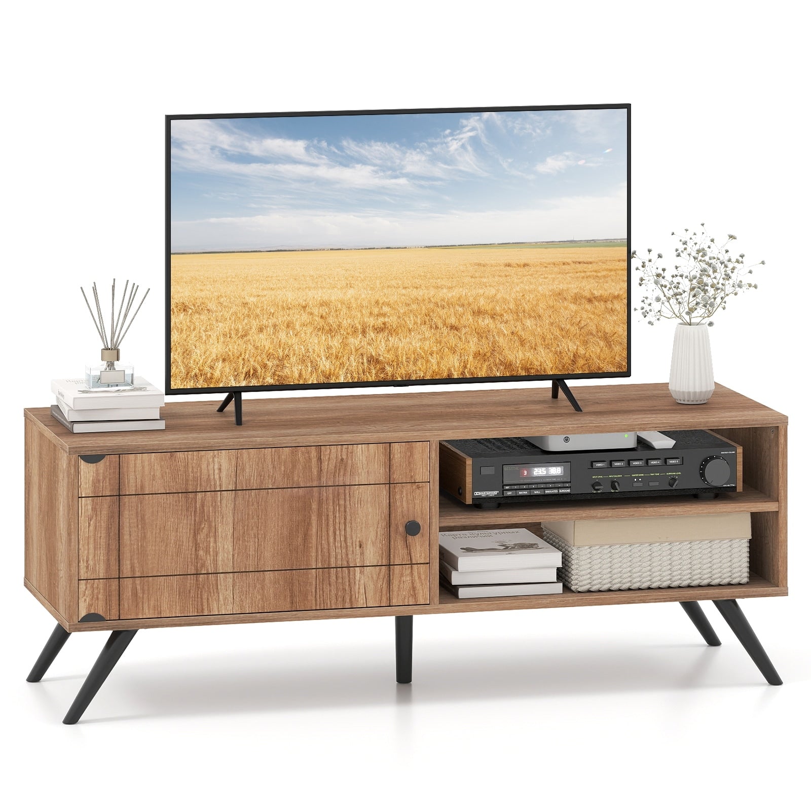 Gymax Tv Stand For Tvs Up To 55 Mid Century Entertainment Center W
