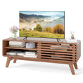 Gymax Tv Stand W Sliding Door Adjustable Shelves Rubber Wood Legs