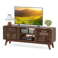 Gymax Tv Stand W Sliding Doors Adjustable Shelves Rubber Wood Legs