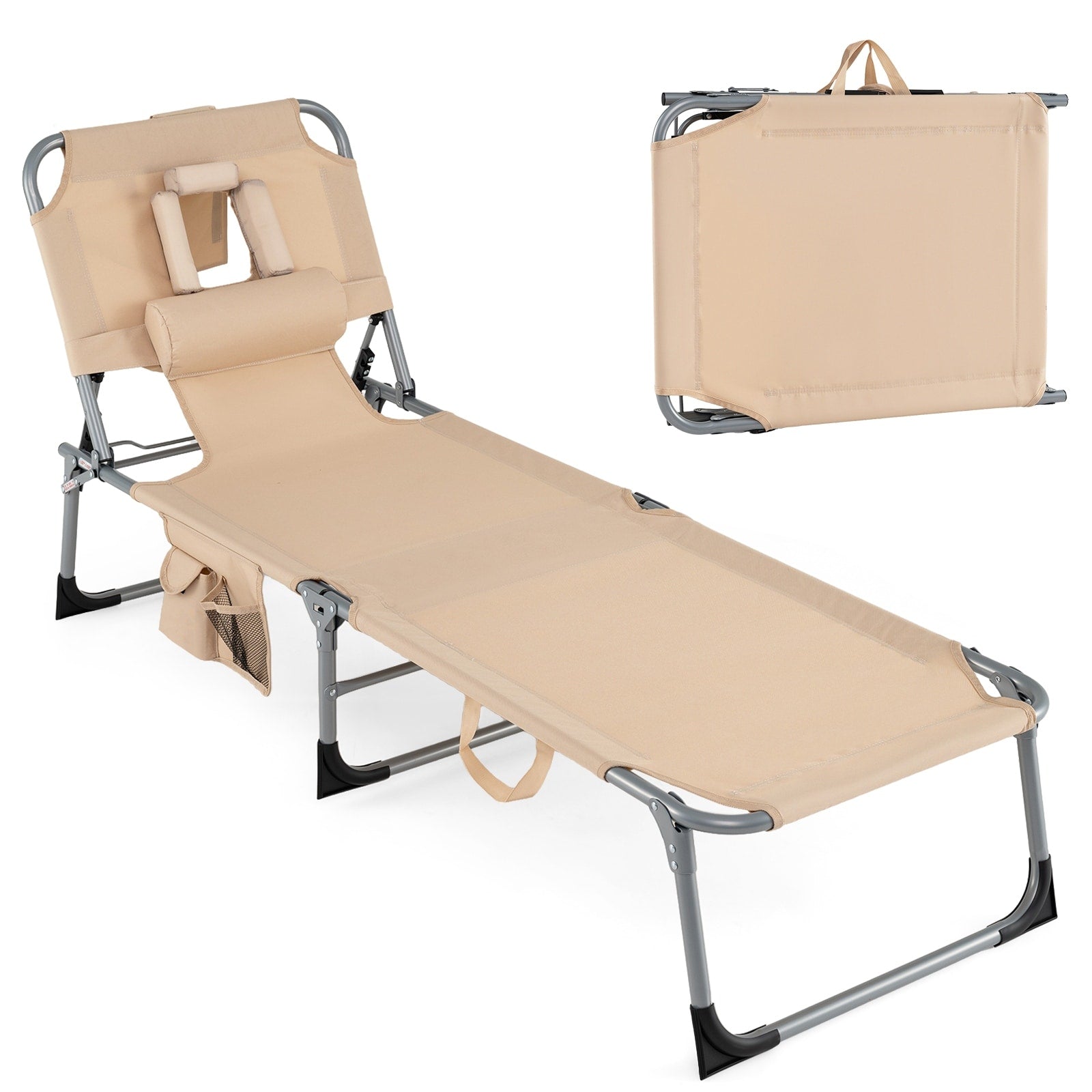 Gymax Tanning Chair W 4 Position Adjustable Backrest Face Arm Holes