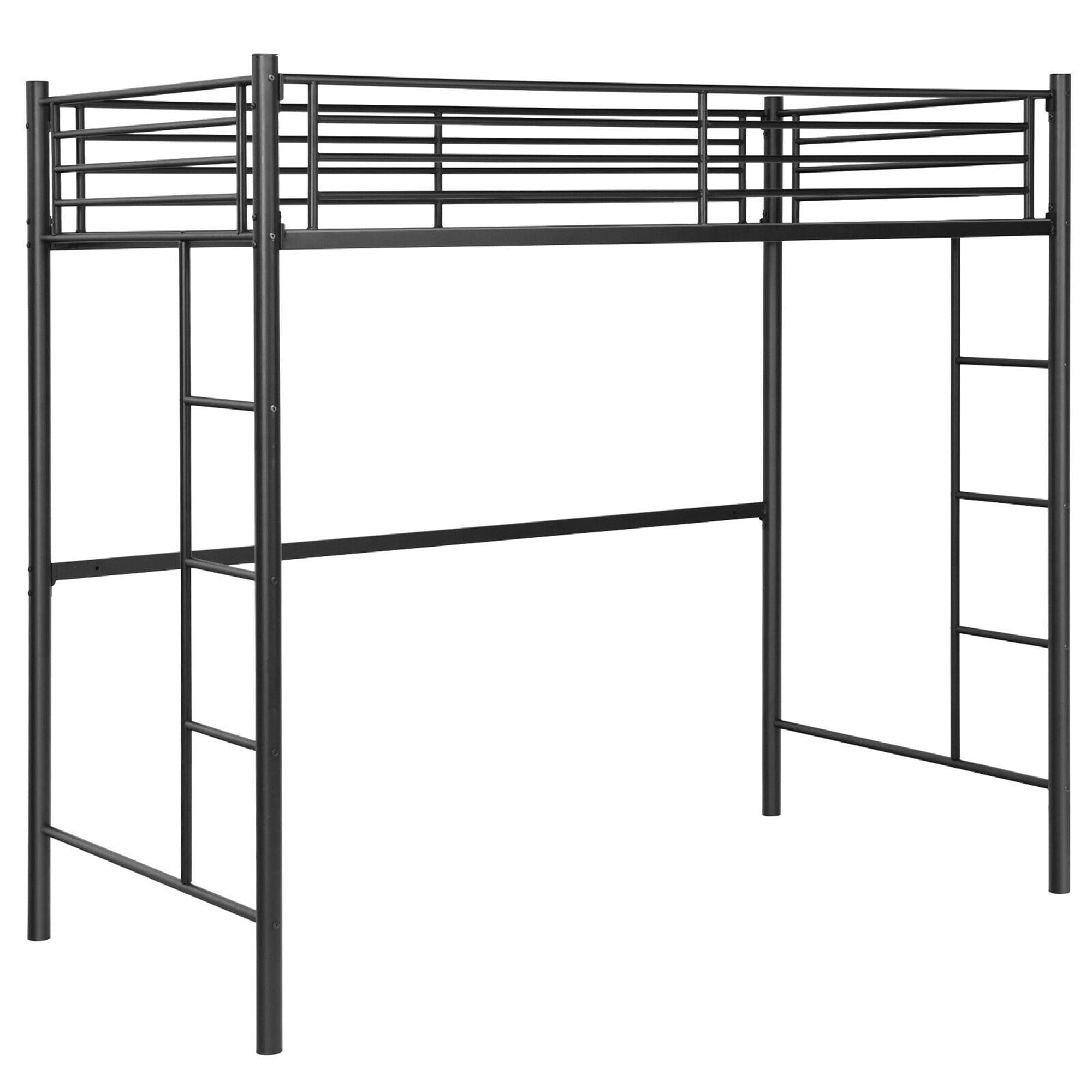 Gymax Twin Metal Loft Bed Frame W 2 Ladders Full Length Guardrail