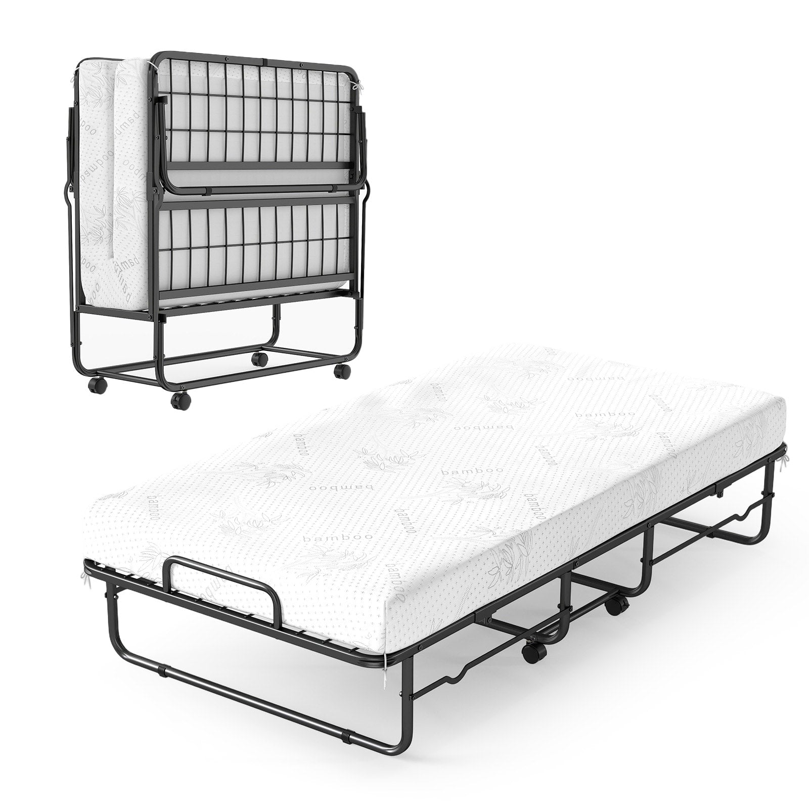 Gymax Twin Size Folding Bed W Memory Foam Mattress Metal Frame For