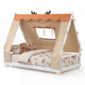 Gymax Twin Size House Floor Bed W Tentwood Bed Frame W Roof Window