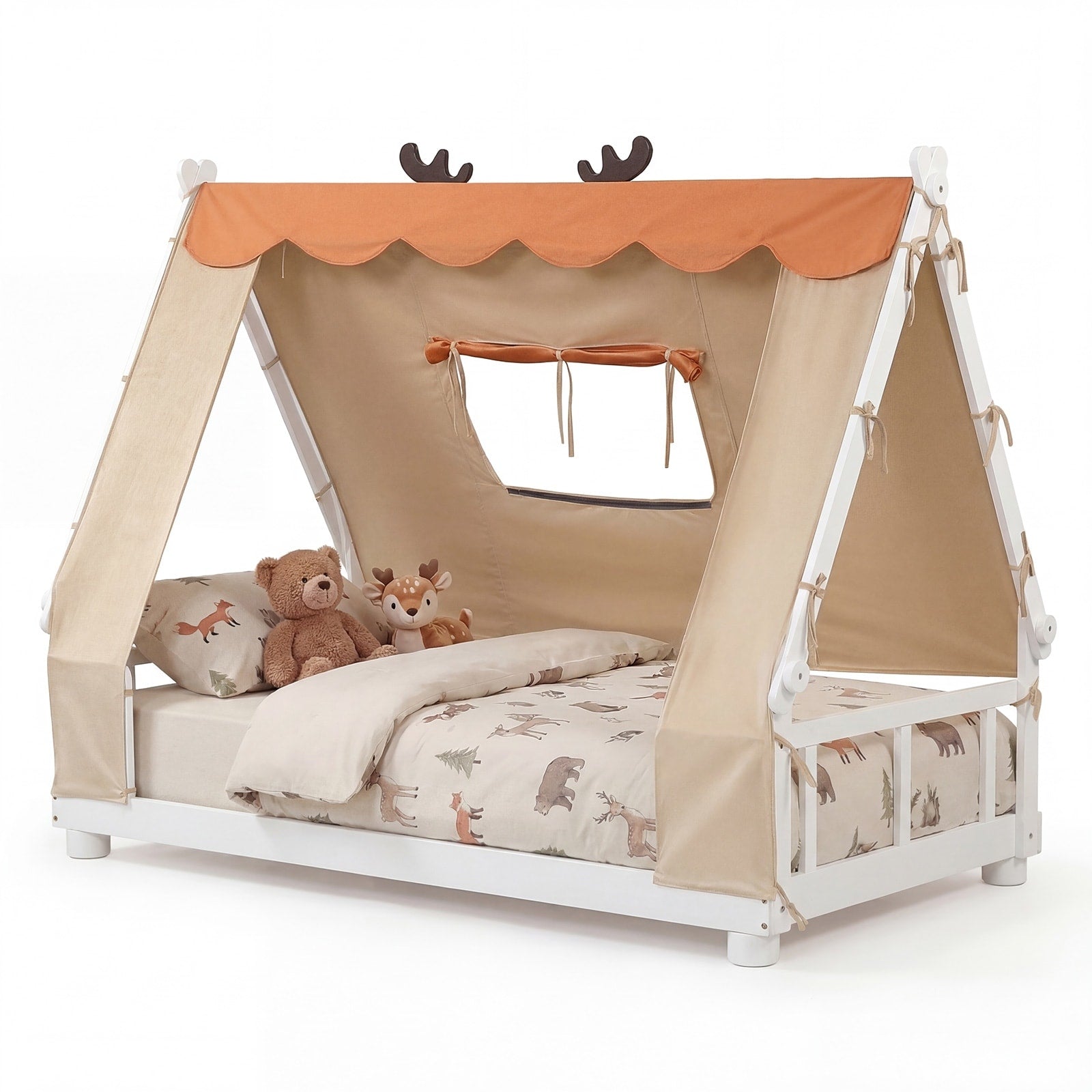 Gymax Twin Size House Floor Bed W Tentwood Bed Frame W Roof Window