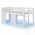 Gymax Twin Size Loft Bed W Led Lights 2 Doors Underbed Space