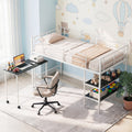 Gymax Twin Size Loft Bed W Rolling Desk Bookshelf Metal Slats For